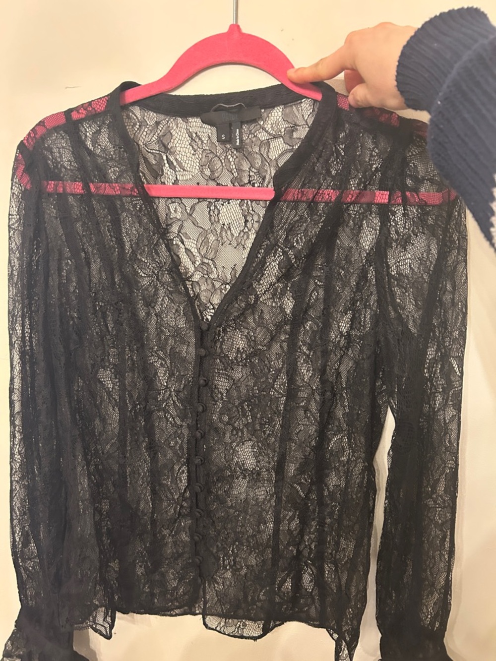 PAIGE Sheer Black Lace Button-Up Blouse